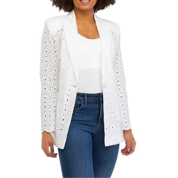 Industry Lapel Collar Long Sleeve One Button Closure Eyelet Lace Jacket Size 6 - Picture 7 of 14